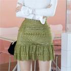 Zip-back Lace-overlay Mini Skirt