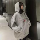 Loose-fit Embroidered Hooded Pullover Gray - One Size