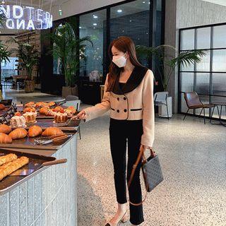 Contrast Wide-collar Cropped Jacket