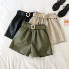High-waist Faux-leather Shorts With Belt
