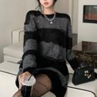 Striped Distressed Sweater Ash Black - One Size