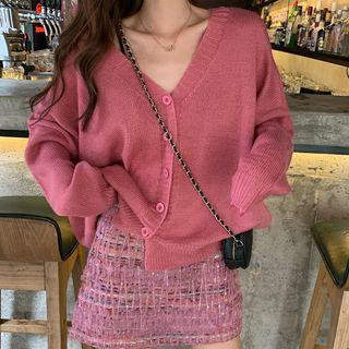Plain V-neck Knitted Cardigan