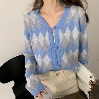Argyle Cardigan Blue - One Size