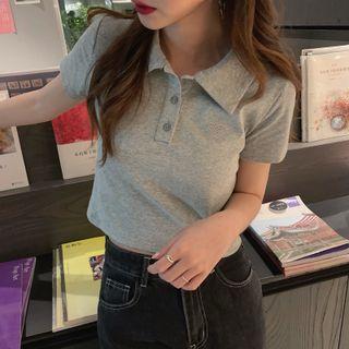 Heart Embroidered Cropped Polo Shirt