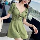 Set: Short-sleeve Dotted Swim Dress + Shorts