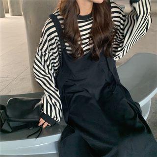 Striped Loose-fit Sweatshirt / Plain Jumper Dress