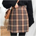 Check Woolen High-waist Mini Skirt
