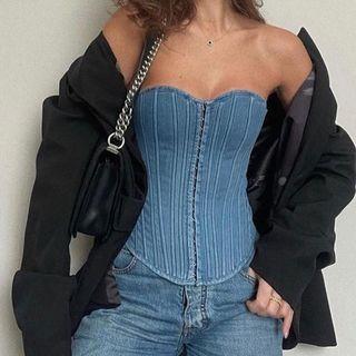 Lace-up Denim Corset Top