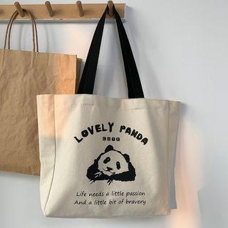 Panda Print Tote Bag Lovely Panda -tote Bag - Beige - One Size