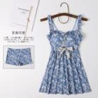 Set: Spaghetti-strap Floral Print Swim Dress + Shorts