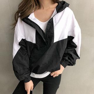 Two-tone Anorak Hoodie Black - One Size