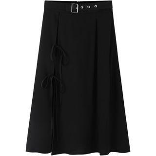 Lace-up Slit Midi A-line Skirt