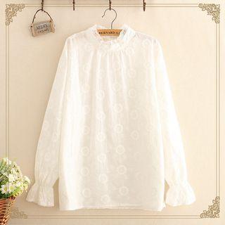 Bell-sleeve Lace Blouse As Shown In Figure - One Size