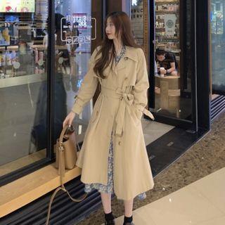 Trench Coat / Jacket / Long-sleeve Floral Print Midi A-line Dress