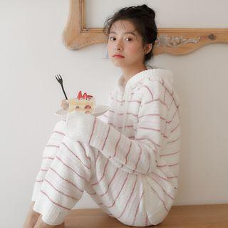 Loungewear Set: Striped Zip Hoodie + Pants Stripe - Red - One Size