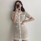 Short Sleeve Two-tone Single Breasted Dress