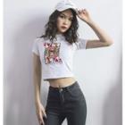 Poker-embroidered Crop T-shirt