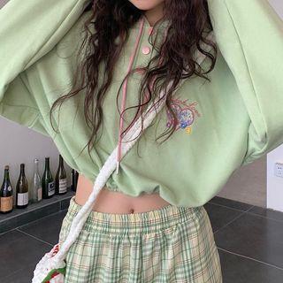 Heart Embroidered Cropped Hoodie