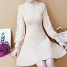Lace Trim Long-sleeve A-line Knit Dress