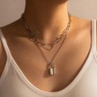 Lock & Heart Pendant Layered Necklace 16318 - 1 Pc - Silver - One Size