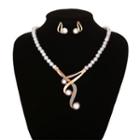 Set: Faux Pearl Pendant Necklace + Earring Gold - One Size