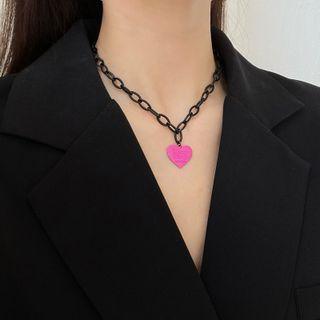 Heart Pendant Alloy Choker 1 Pc - Choker - Pink Heart - Black - One Size