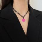 Heart Pendant Alloy Choker 1 Pc - Choker - Pink Heart - Black - One Size