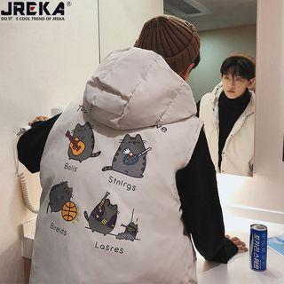 Printed-back Hooded Padded Vest