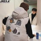 Printed-back Hooded Padded Vest