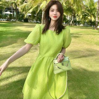 Puff Sleeve Ruched A-line Dress