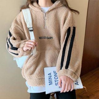 Two Tone Fleece Loose-fit Half-zip Lettering Hoodie