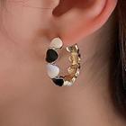 Heart Glaze Open Hoop Earring 1 Pair - Gold & Black & White - One Size