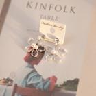 Faux-pearl Rhinestone Flower Earrings Silver - One Size