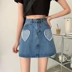 Heart Patched Denim Mini Skirt