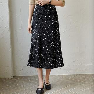 Ruffle-hem Polka-dot Midi Skirt