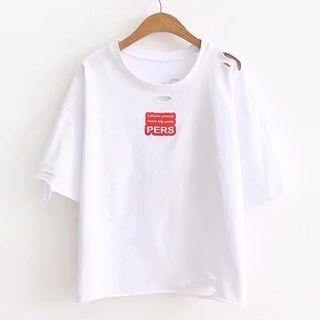Ripped Printed Short-sleeve T-shirt White - One Size