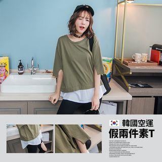 3/4-sleeve Mock Two- Pieces Tee