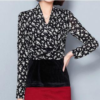 Floral Print Long-sleeve V-neck Top