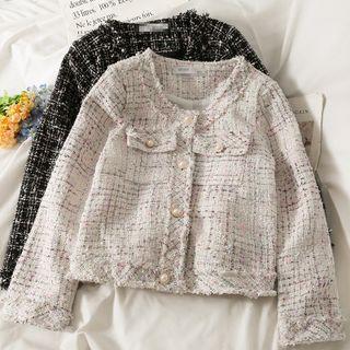Color-block Plaid Oversize Button-up Knit Cardigan