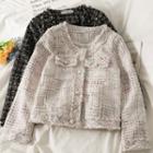 Color-block Plaid Oversize Button-up Knit Cardigan