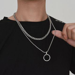 Hoop Pendant Layered Chain Necklace As Shown In Figure - One Size