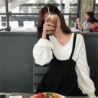 V-neck Chiffon Blouse In 2 Designs