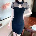 Short-sleeve Cut-out Mesh Panel Slim-fit Dress
