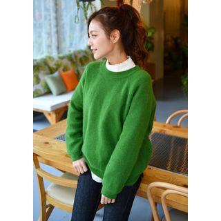 Raglan-sleeve Wool Blend Furry Sweater
