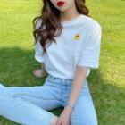 Daisy-print Loose T-shirt White - One Size