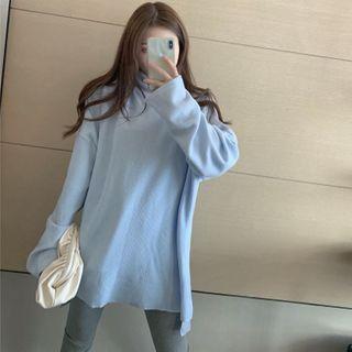 Cowl-neck Loose-fit Long Knit Sweater