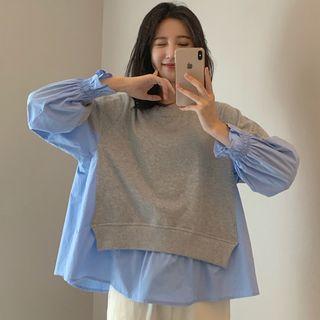 Mock Two-piece Sweatshirt Blue & Gray - One Size