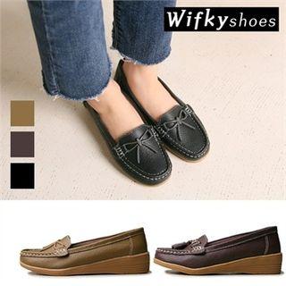 Stitched Ribbon Genuine Leather Loafers