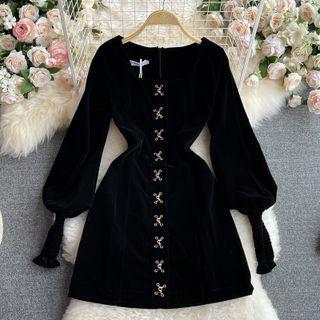 Square Neck Slim Fit A-line Dress