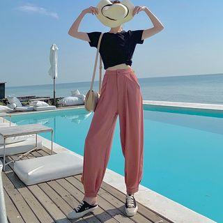 Crew-neck Short-sleeve T-shirt / High Waist Harem Pants / Set